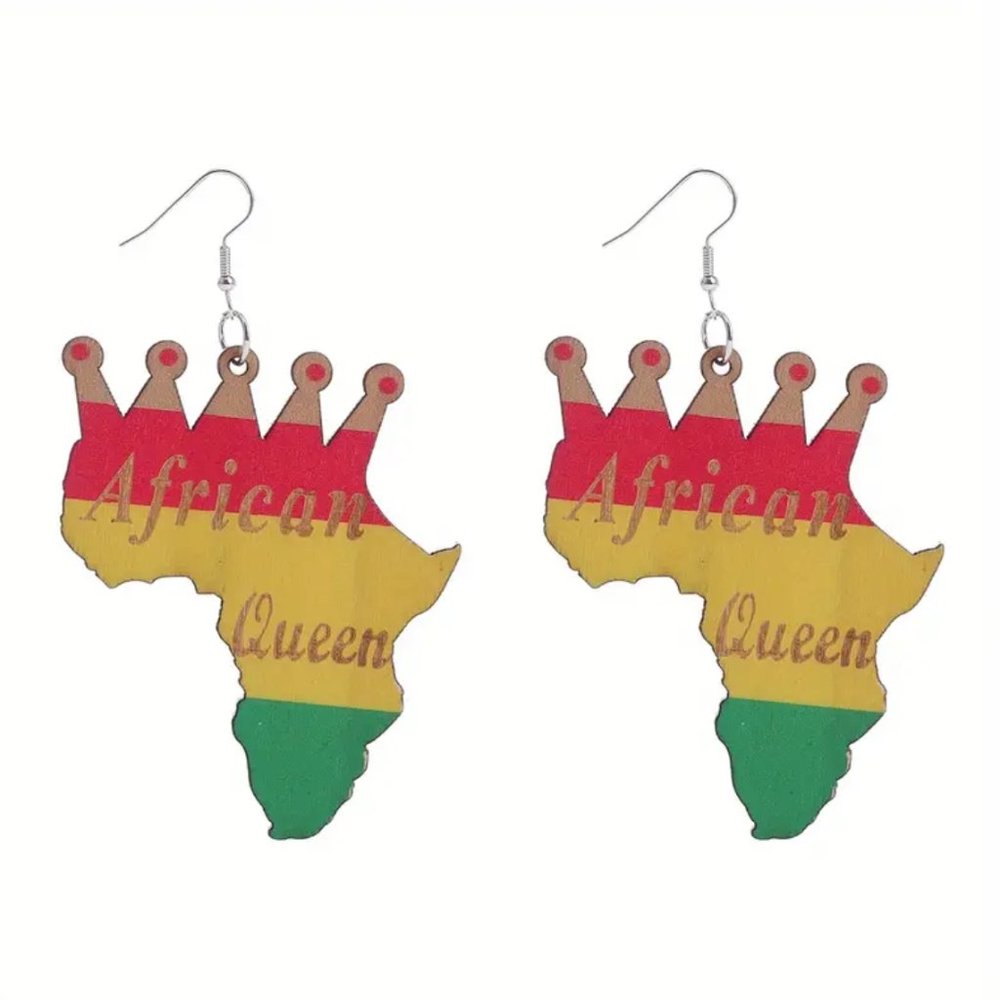 African Queen Crown wood earrings Juneteenth Black History Month BHM